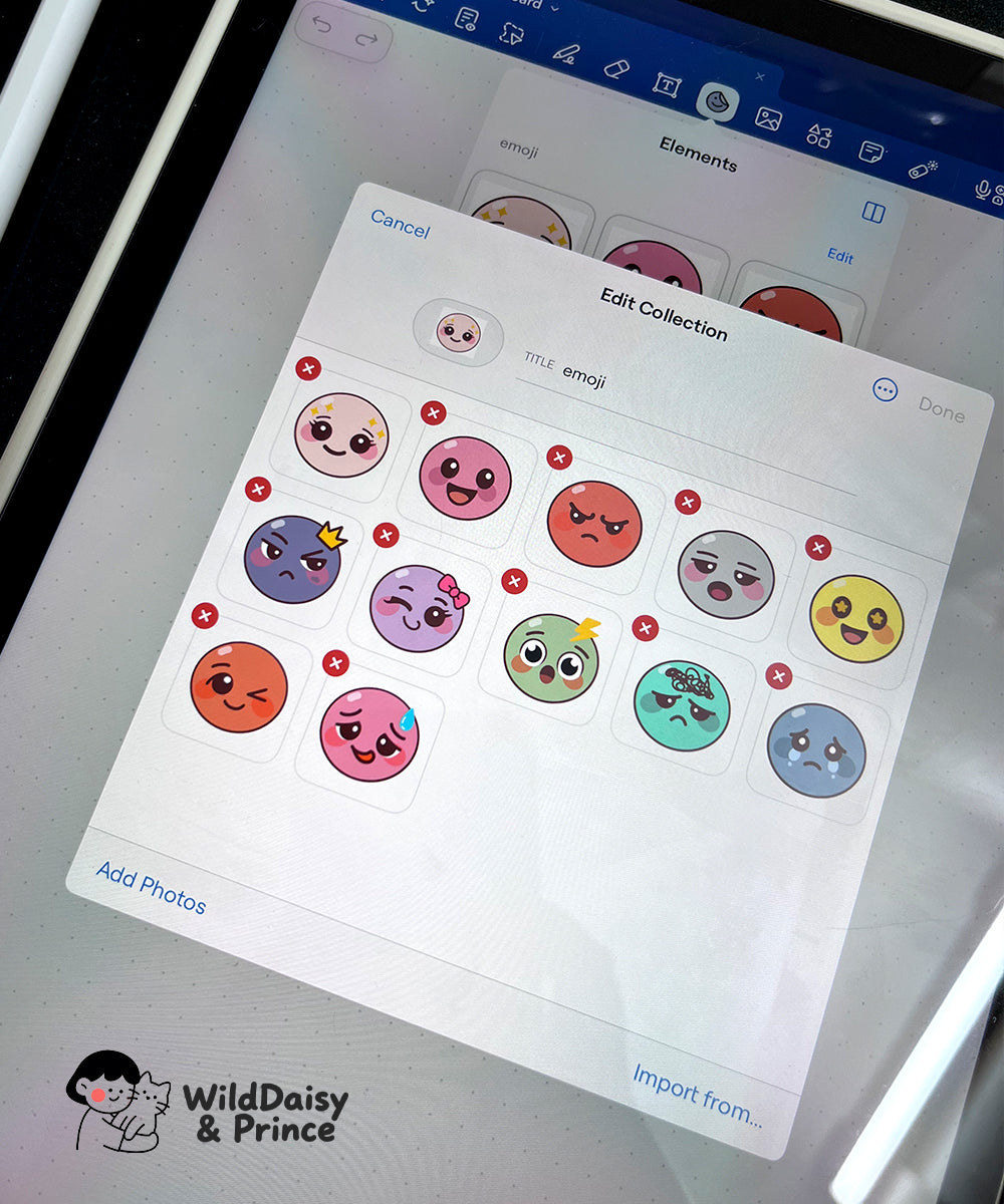 Cute Kawaii Emoji Stickers – 12 Flat Round Emotion Faces | Pre-Cropped PNG + PDF for GoodNotes & iPad