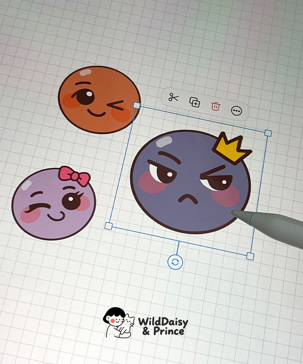 Cute Kawaii Emoji Stickers – 12 Flat Round Emotion Faces | Pre-Cropped PNG + PDF for GoodNotes & iPad