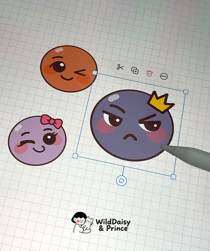 Cute Kawaii Emoji Stickers – 12 Flat Round Emotion Faces | Pre-Cropped PNG + PDF for GoodNotes & iPad