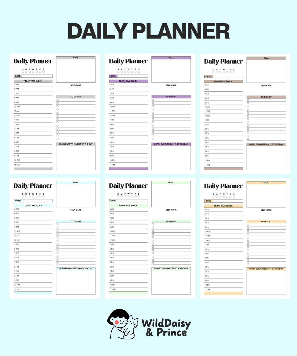 Daily Planner Page – 7 Colors For 7 Days | PNG + Printable PDF for GoodNotes & iPad
